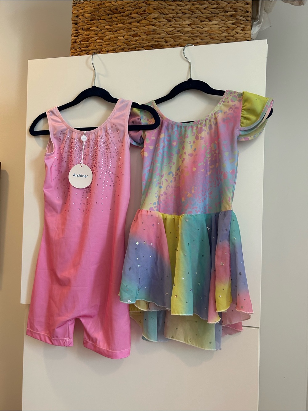NWT Girls' Pink Leotard & Rainbow Skirted Dance Dress - Size 140 (US 10)